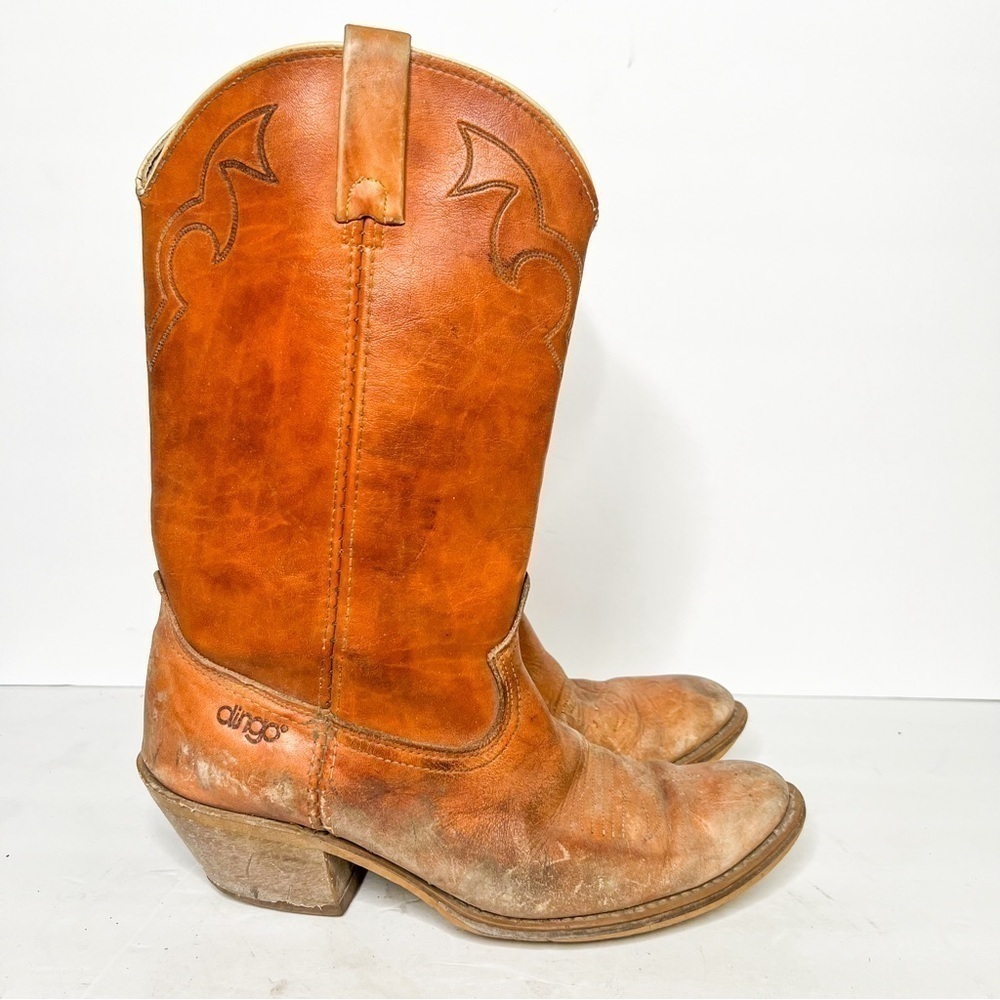 VTG Dingo Brown Leather Cowboy Western Boots Size 9 Men’s